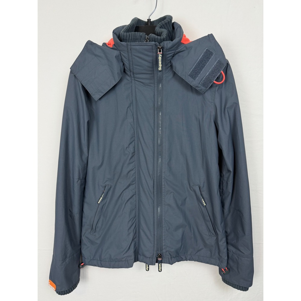 Superdry Women Windcheater Jacket M Grey Orange Triple Zip Hooded Fleece Lined